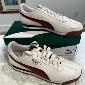 Men’s PUMA Roma Ivory Glow and Intense Red Sneakers New Size 10